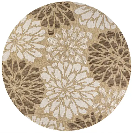 6' Brown And Cream Round Floral Indoor Outdoor Area Rug Photo 1