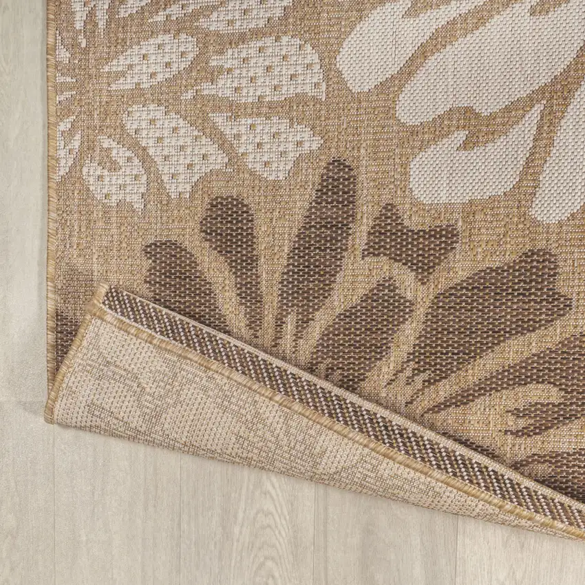 9' Brown And Cream Round Floral Indoor Outdoor Area Rug Photo 6