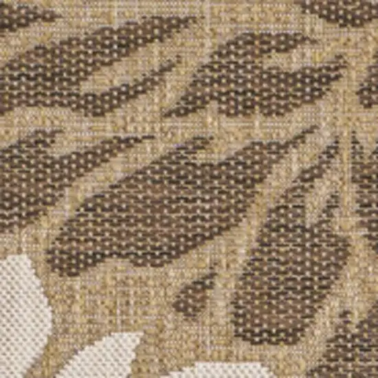 5' Brown And Cream Square Floral Indoor Outdoor Area Rug Photo 2