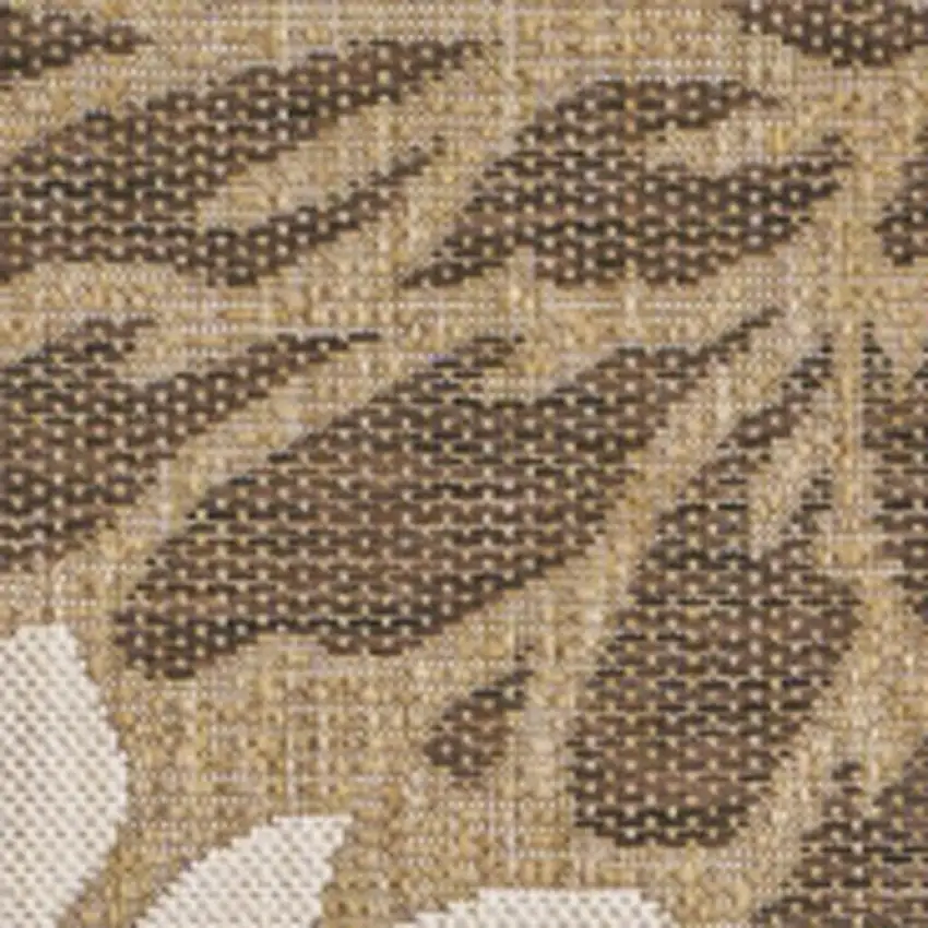 5' Brown And Cream Square Floral Indoor Outdoor Area Rug Photo 2