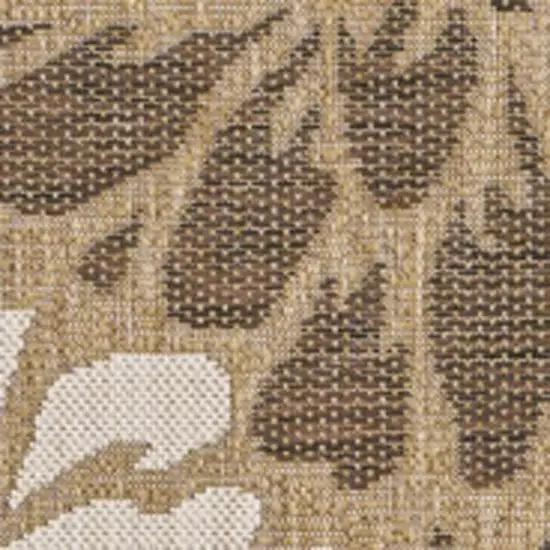 4' Brown And Cream Square Floral Indoor Outdoor Area Rug Photo 2
