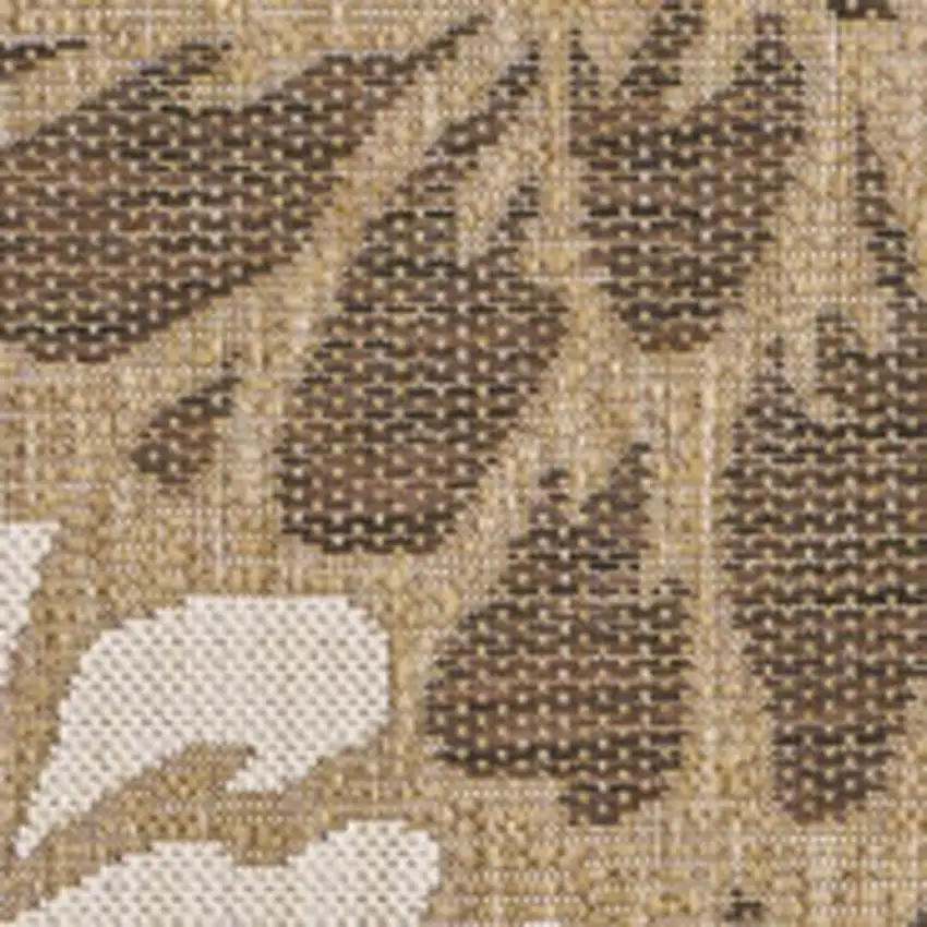 4' Brown And Cream Square Floral Indoor Outdoor Area Rug Photo 2