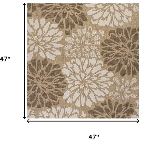 4' Brown And Cream Square Floral Indoor Outdoor Area Rug Photo 9