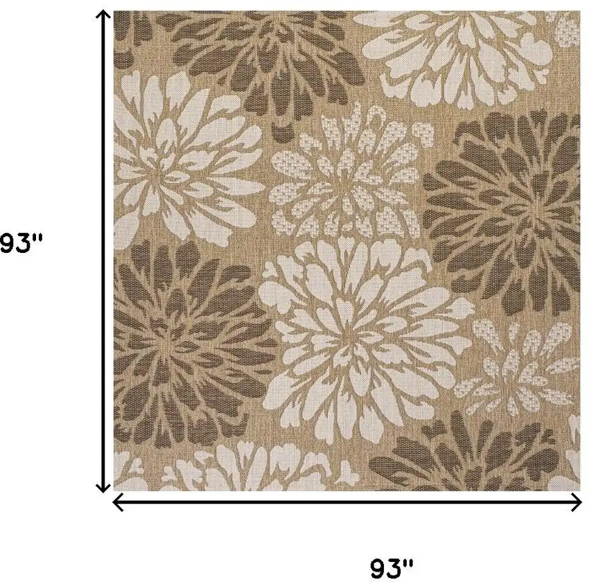 8' Brown And Cream Square Floral Indoor Outdoor Area Rug Photo 9