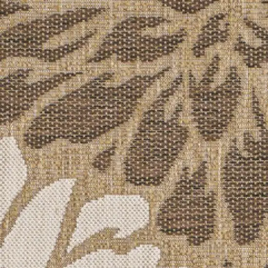 8' Brown And Cream Square Floral Indoor Outdoor Area Rug Photo 2