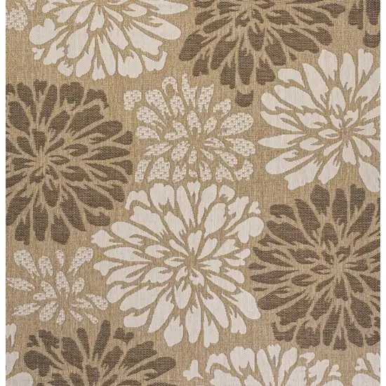 8' Brown And Cream Square Floral Indoor Outdoor Area Rug Photo 3