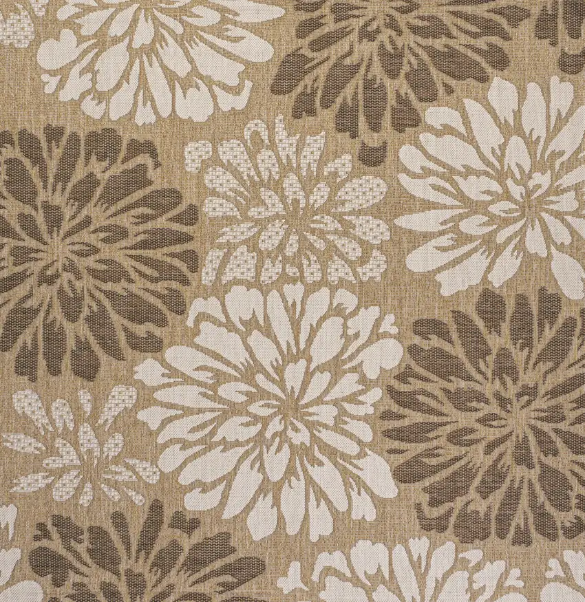 8' Brown And Cream Square Floral Indoor Outdoor Area Rug Photo 3