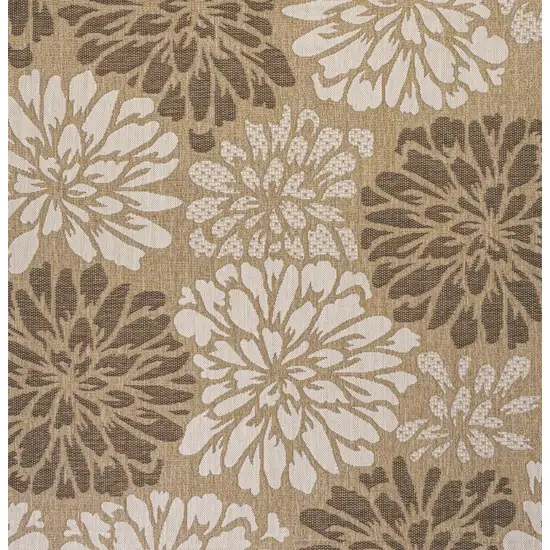 8' Brown And Cream Square Floral Indoor Outdoor Area Rug Photo 1