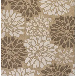 Photo of 9' Brown And Cream Square Floral Indoor Outdoor Area Rug