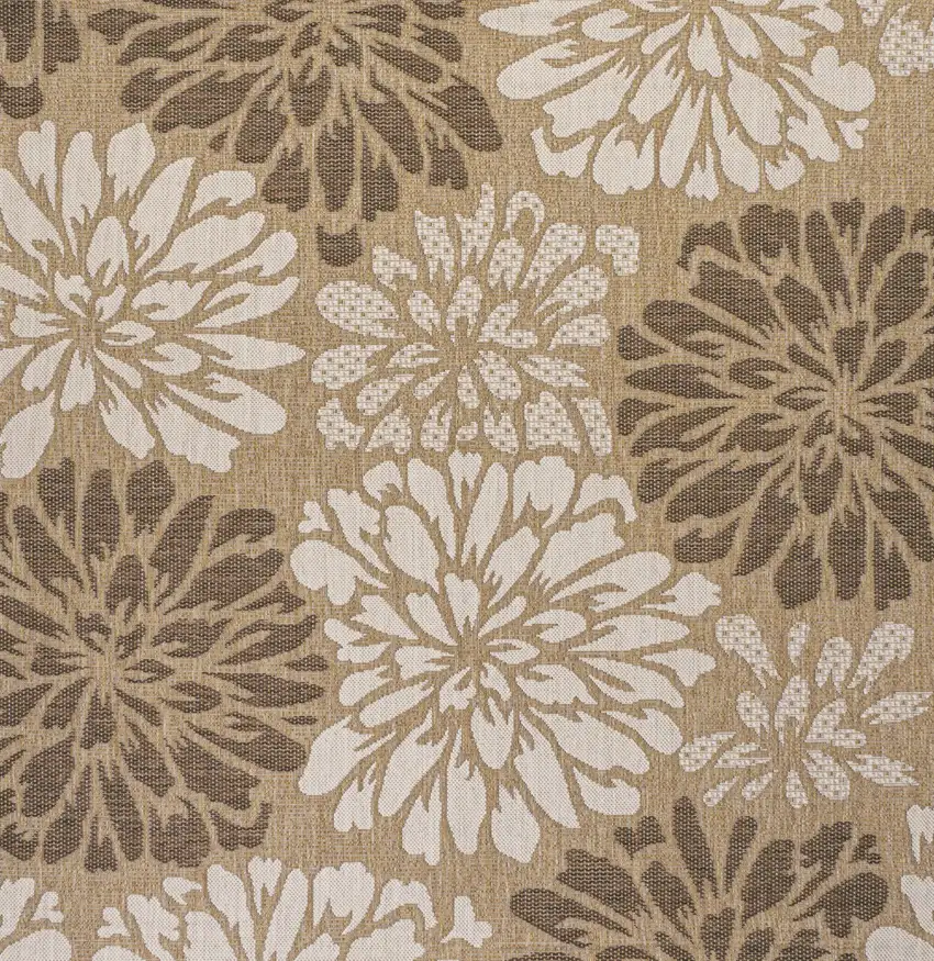 9' Brown And Cream Square Floral Indoor Outdoor Area Rug Photo 1