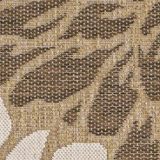 9' Brown And Cream Square Floral Indoor Outdoor Area Rug Photo 2