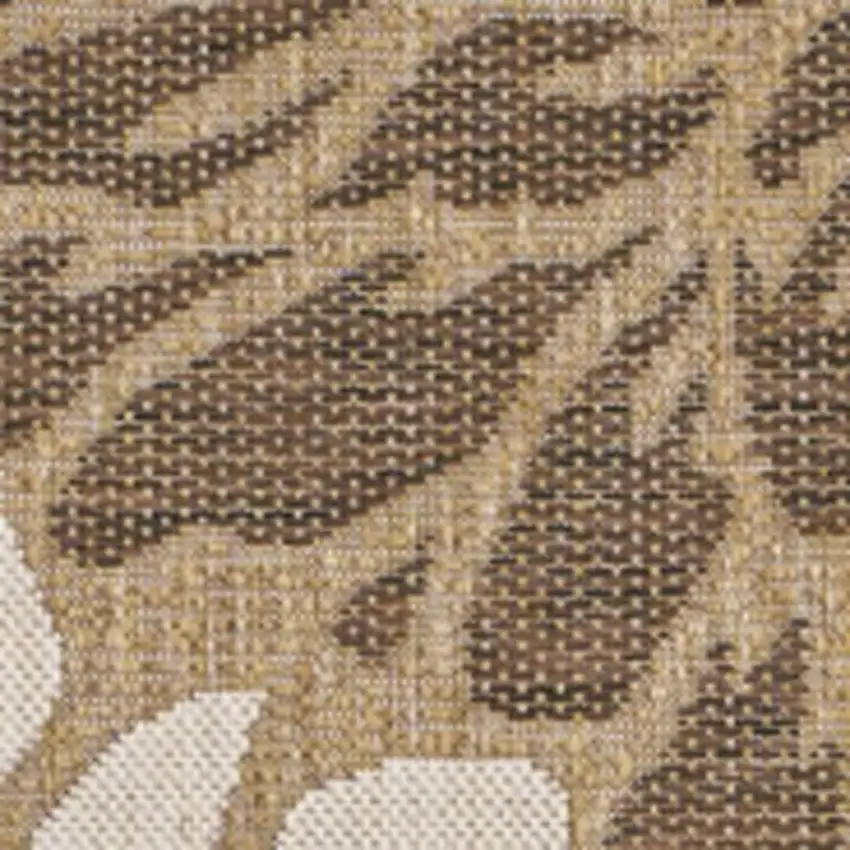 9' Brown And Cream Square Floral Indoor Outdoor Area Rug Photo 2