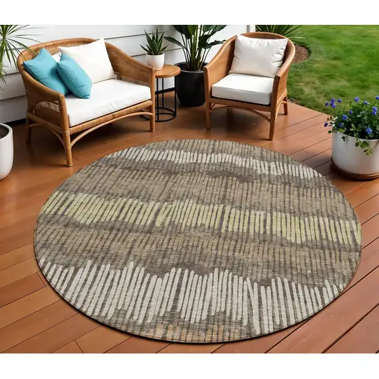 8' Brown And Dark Green Round Striped Washable Indoor Outdoor Area Rug Photo 1