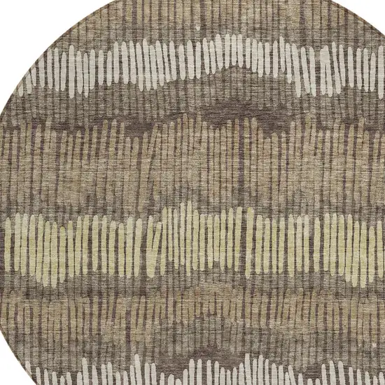 8' Brown And Dark Green Round Striped Washable Indoor Outdoor Area Rug Photo 4
