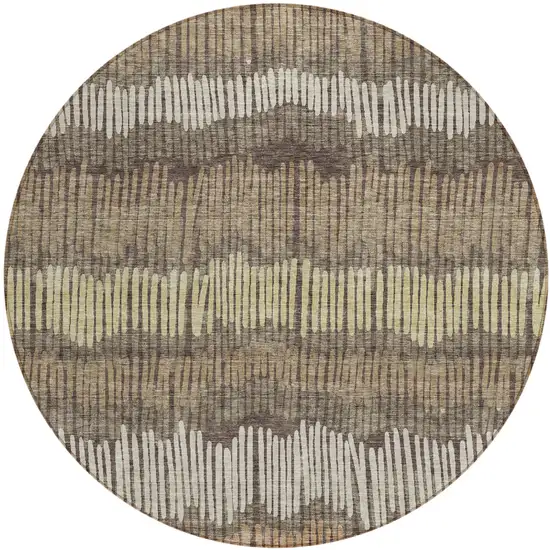 8' Brown And Dark Green Round Striped Washable Indoor Outdoor Area Rug Photo 2