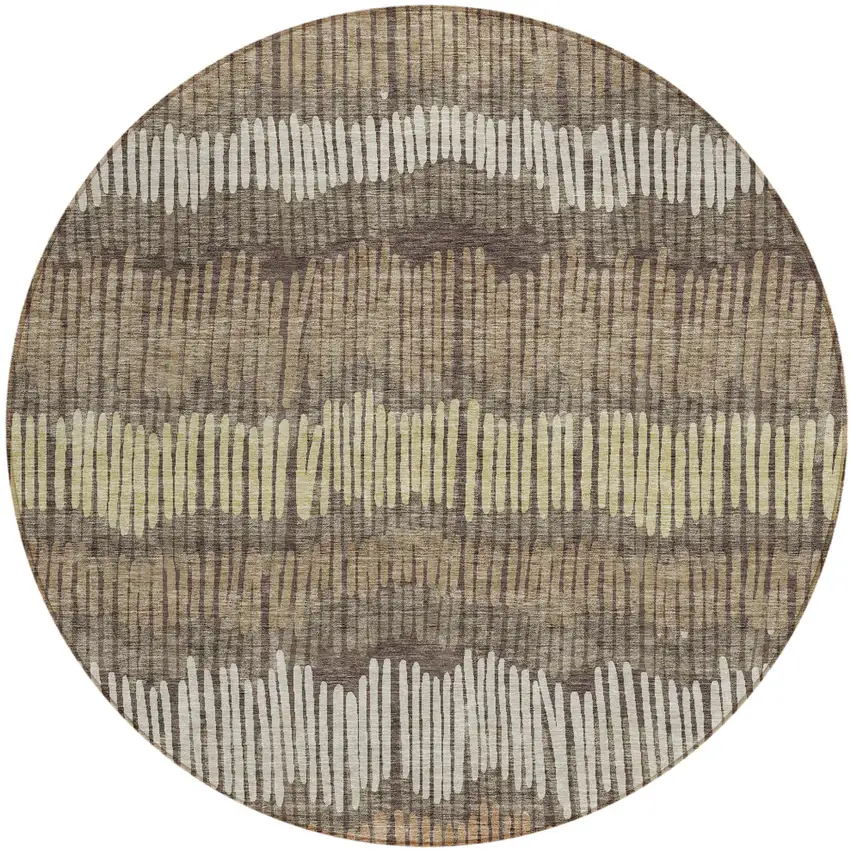 8' Brown And Dark Green Round Striped Washable Indoor Outdoor Area Rug Photo 2