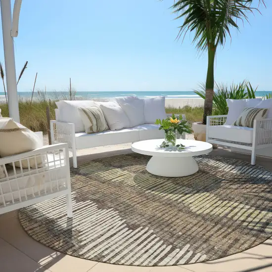 8' Brown And Dark Green Round Striped Washable Indoor Outdoor Area Rug Photo 6