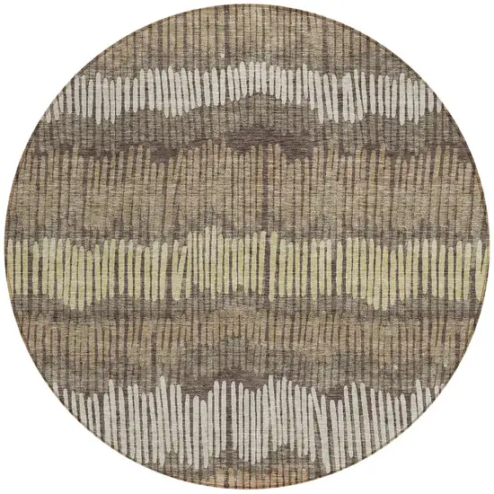 8' Brown And Dark Green Round Striped Washable Indoor Outdoor Area Rug Photo 5