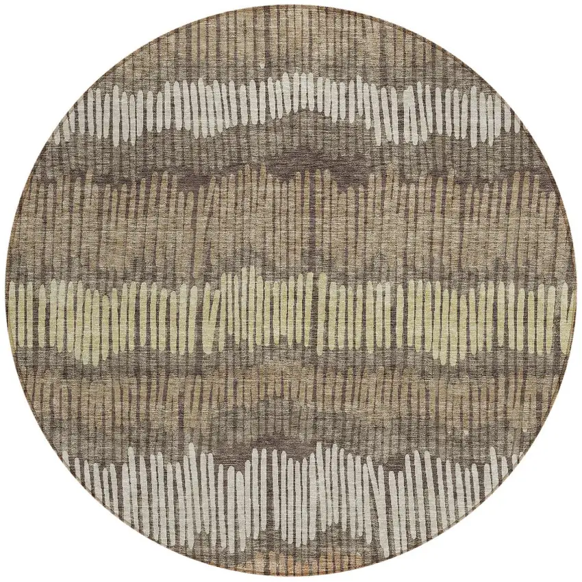 8' Brown And Dark Green Round Striped Washable Indoor Outdoor Area Rug Photo 5