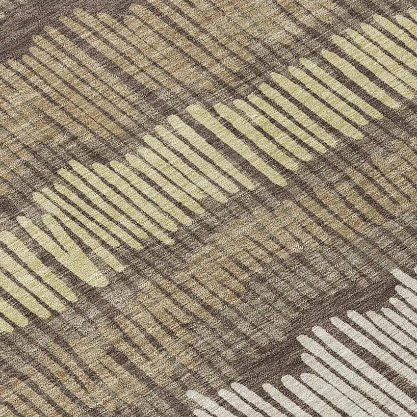 8' Brown And Dark Green Round Striped Washable Indoor Outdoor Area Rug Photo 8