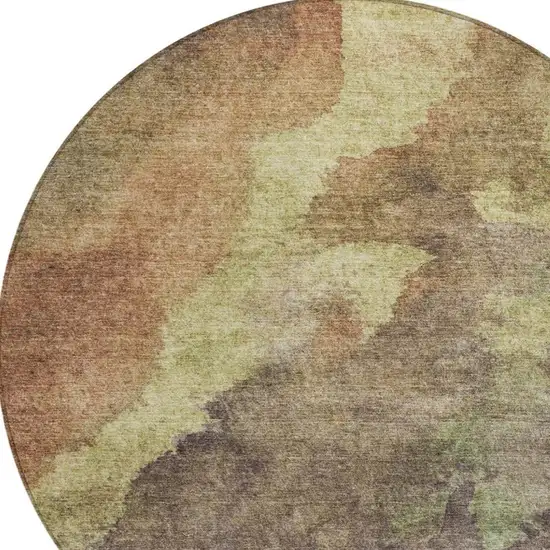 8' Brown And Fern Green Round Abstract Washable Indoor Outdoor Area Rug Photo 4