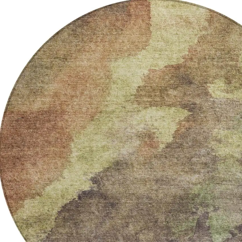 8' Brown And Fern Green Round Abstract Washable Indoor Outdoor Area Rug Photo 4