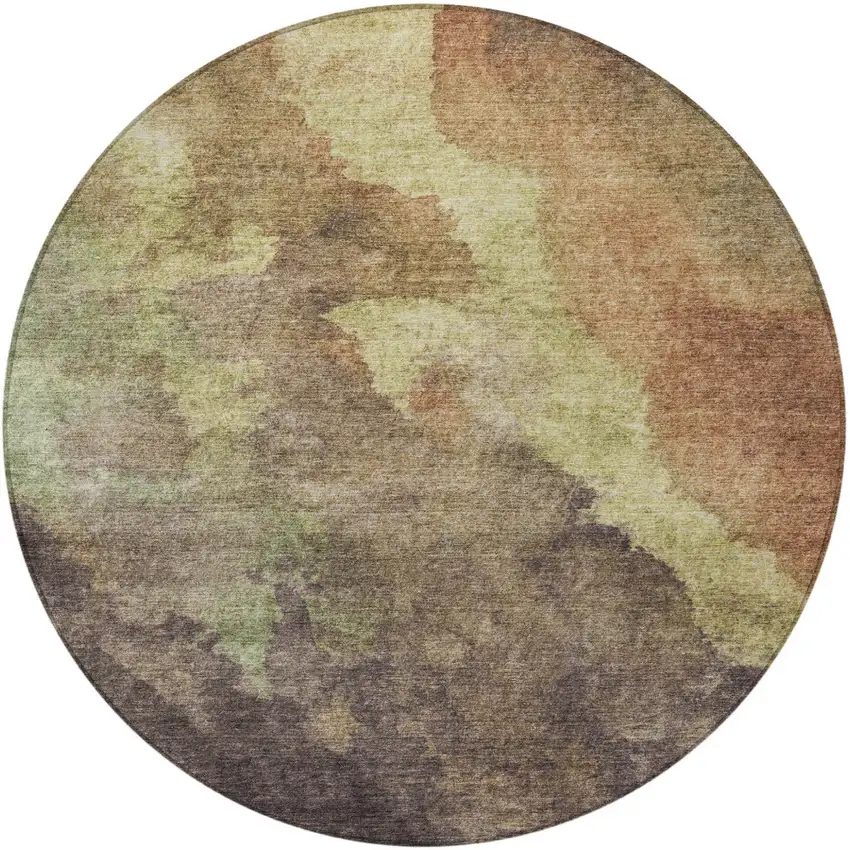 8' Brown And Fern Green Round Abstract Washable Indoor Outdoor Area Rug Photo 3