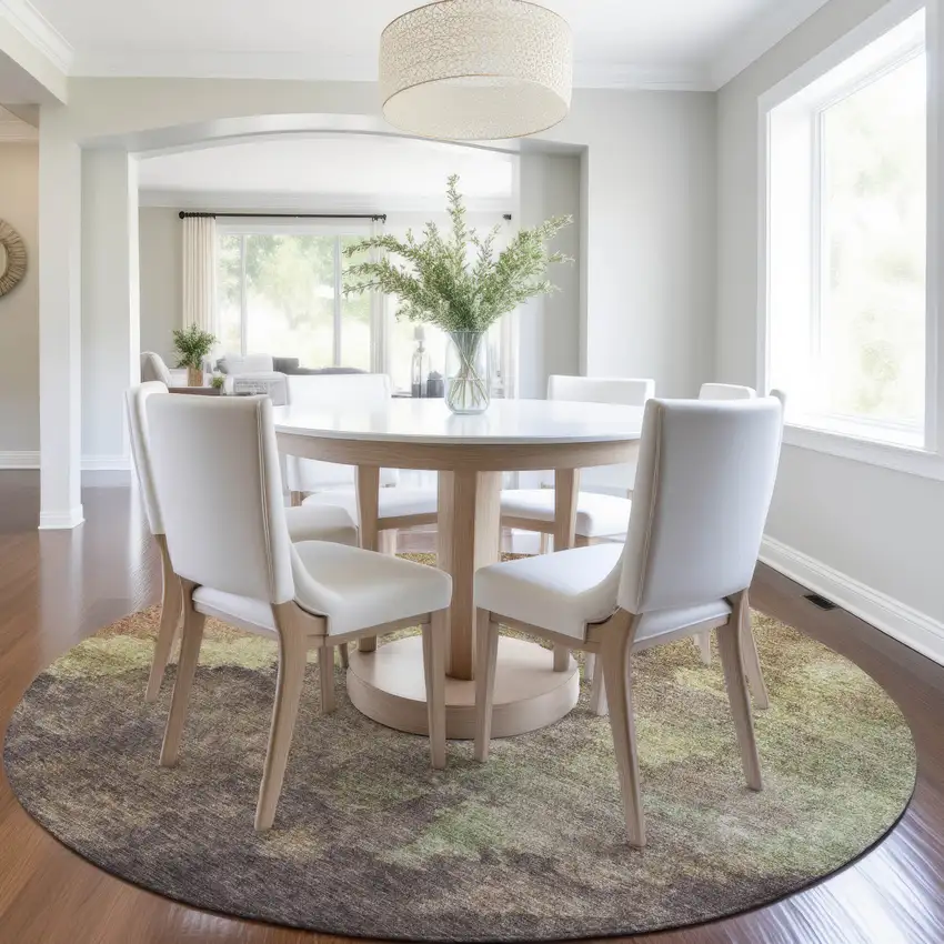 8' Brown And Fern Green Round Abstract Washable Indoor Outdoor Area Rug Photo 6