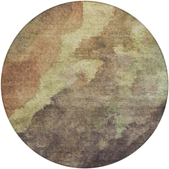 8' Brown And Fern Green Round Abstract Washable Indoor Outdoor Area Rug Photo 1