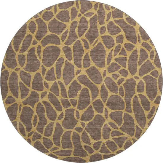 8' Brown And Gold Geometric Washable Round Rug With UV Protection Photo 1