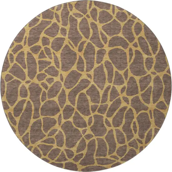 8' Brown And Gold Geometric Washable Round Rug With UV Protection Photo 2
