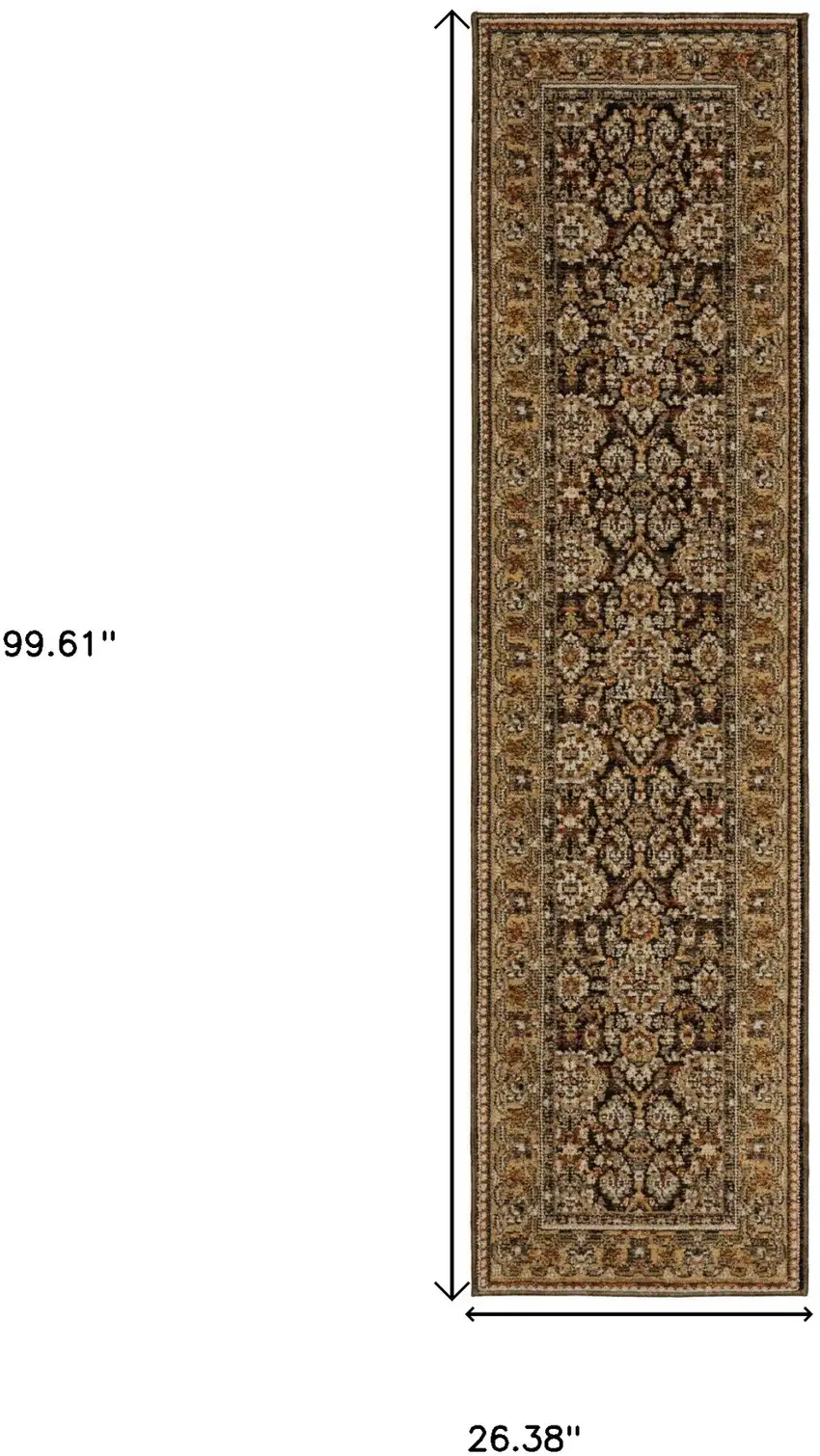 8' Brown And Gold Oriental Runner Rug Photo 3