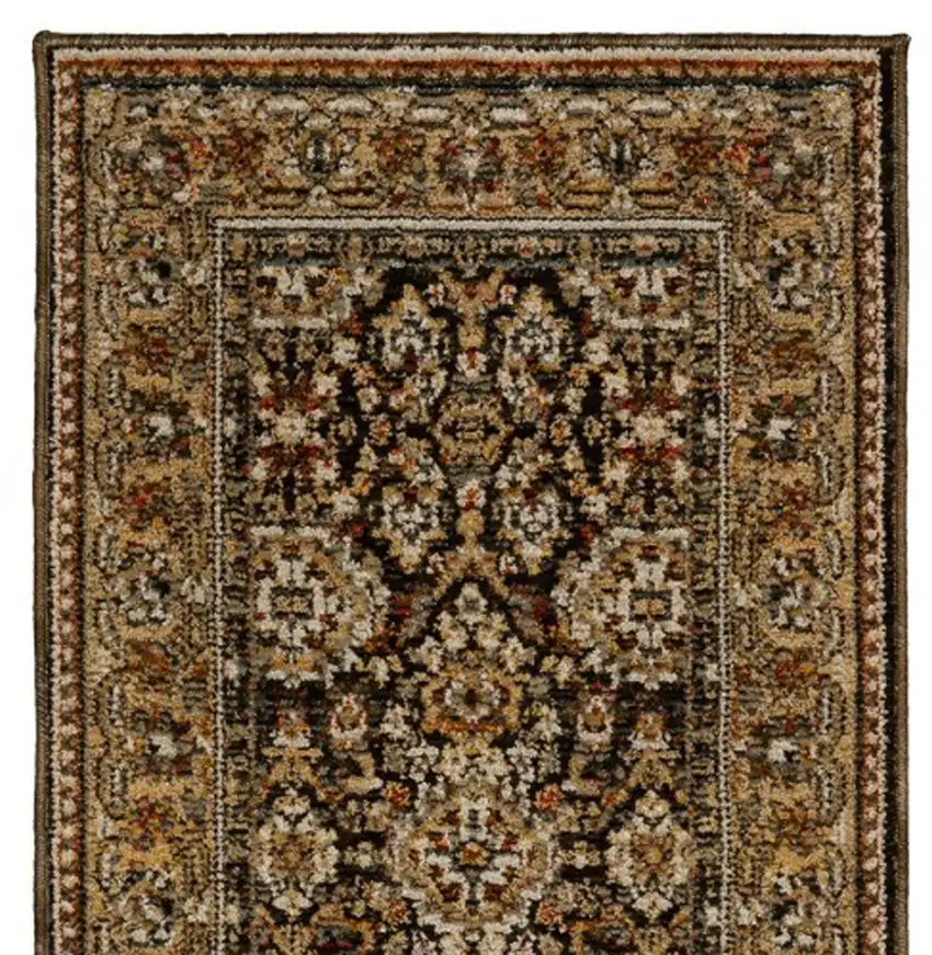 8' Brown And Gold Oriental Runner Rug Photo 7