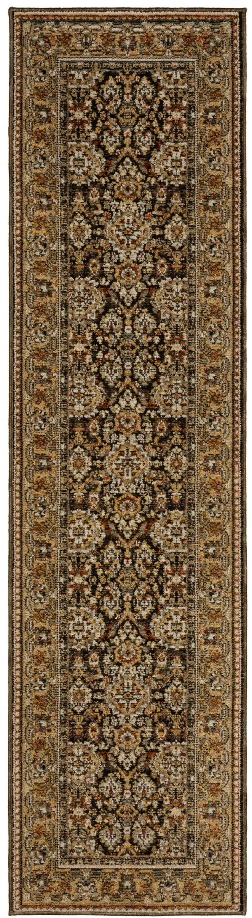 8' Brown And Gold Oriental Runner Rug Photo 2