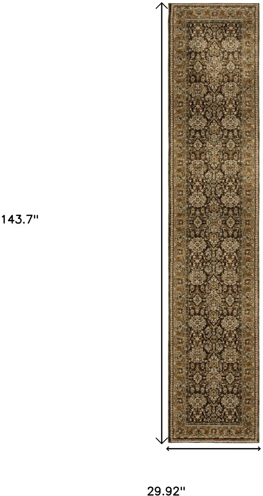 12' Brown And Gold Oriental Runner Rug Photo 3