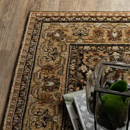 12' Brown And Gold Oriental Runner Rug Photo 9