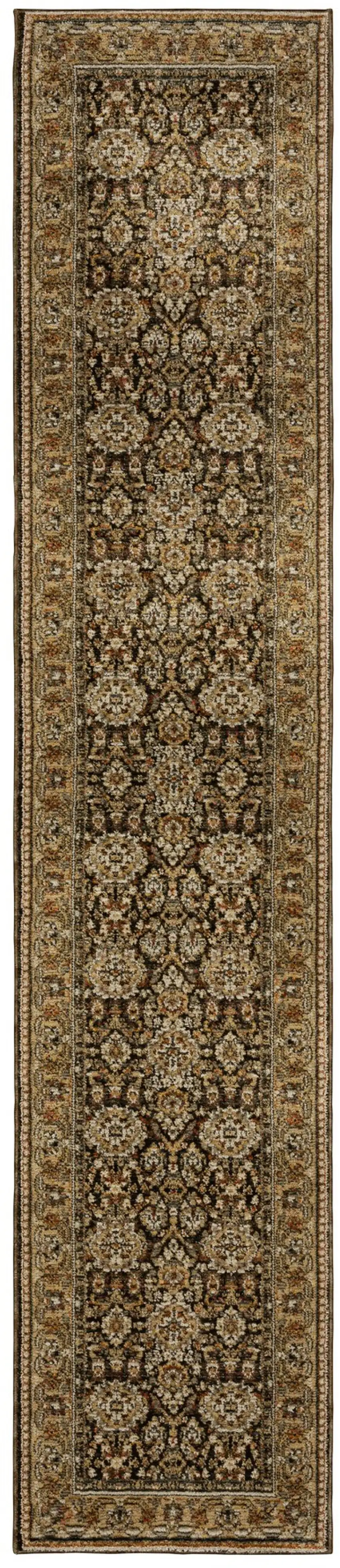 12' Brown And Gold Oriental Runner Rug Photo 2