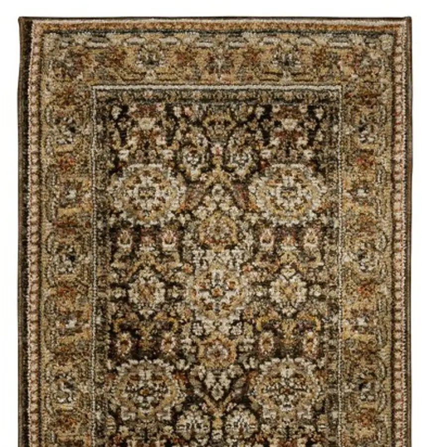 12' Brown And Gold Oriental Runner Rug Photo 7