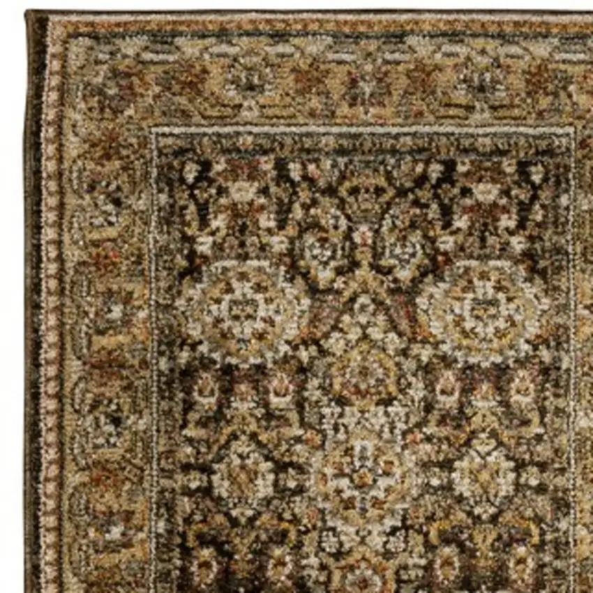 12' Brown And Gold Oriental Runner Rug Photo 6
