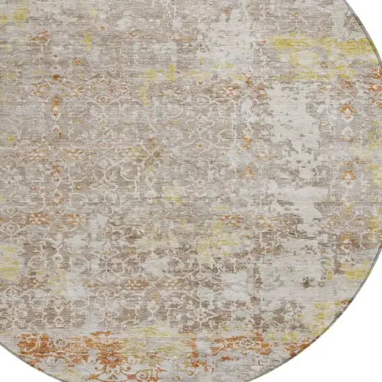 8' Brown And Gold Round Abstract Washable Indoor Outdoor Area Rug Photo 4