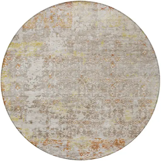 8' Brown And Gold Round Abstract Washable Indoor Outdoor Area Rug Photo 3