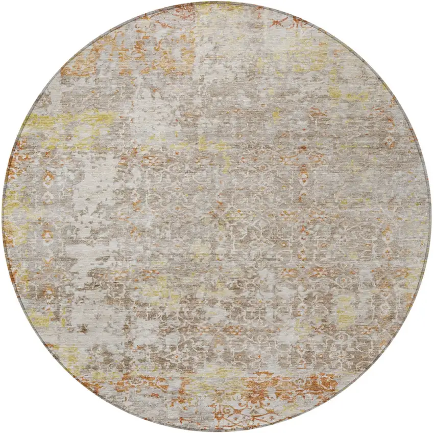 8' Brown And Gold Round Abstract Washable Indoor Outdoor Area Rug Photo 3