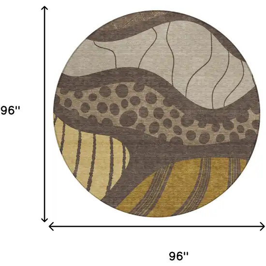 8' Brown And Gold Round Abstract Washable Indoor Outdoor Area Rug Photo 8