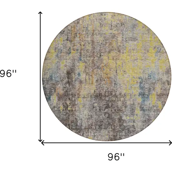 8' Brown And Gold Round Abstract Washable Indoor Outdoor Area Rug Photo 3