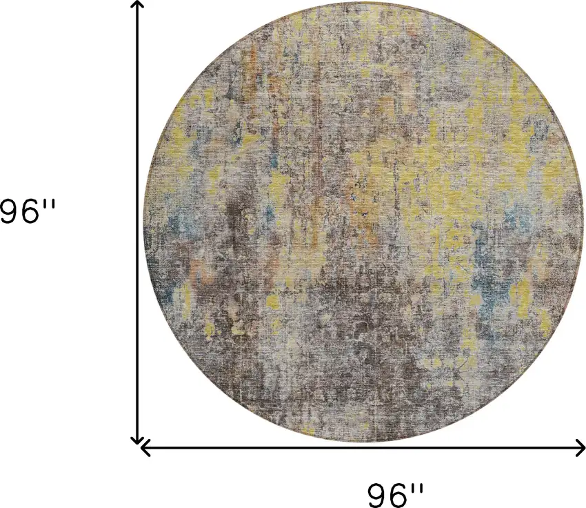 8' Brown And Gold Round Abstract Washable Indoor Outdoor Area Rug Photo 3