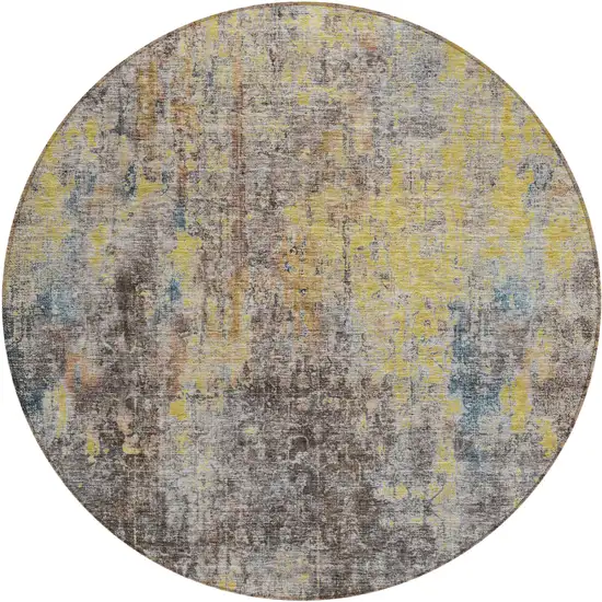 8' Brown And Gold Round Abstract Washable Indoor Outdoor Area Rug Photo 2