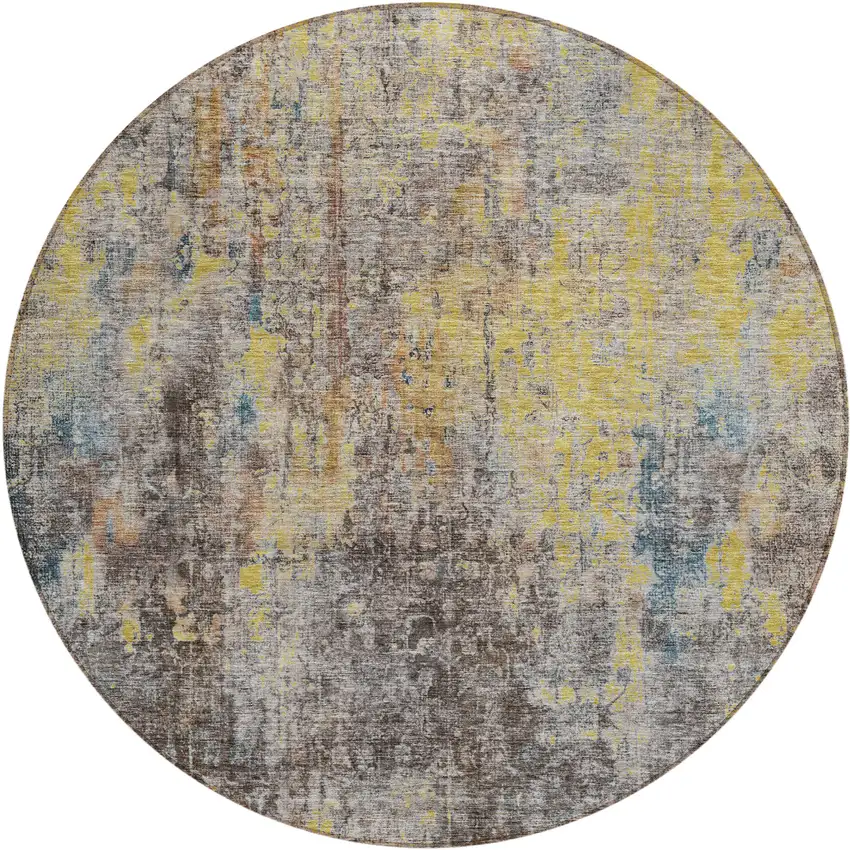 8' Brown And Gold Round Abstract Washable Indoor Outdoor Area Rug Photo 2