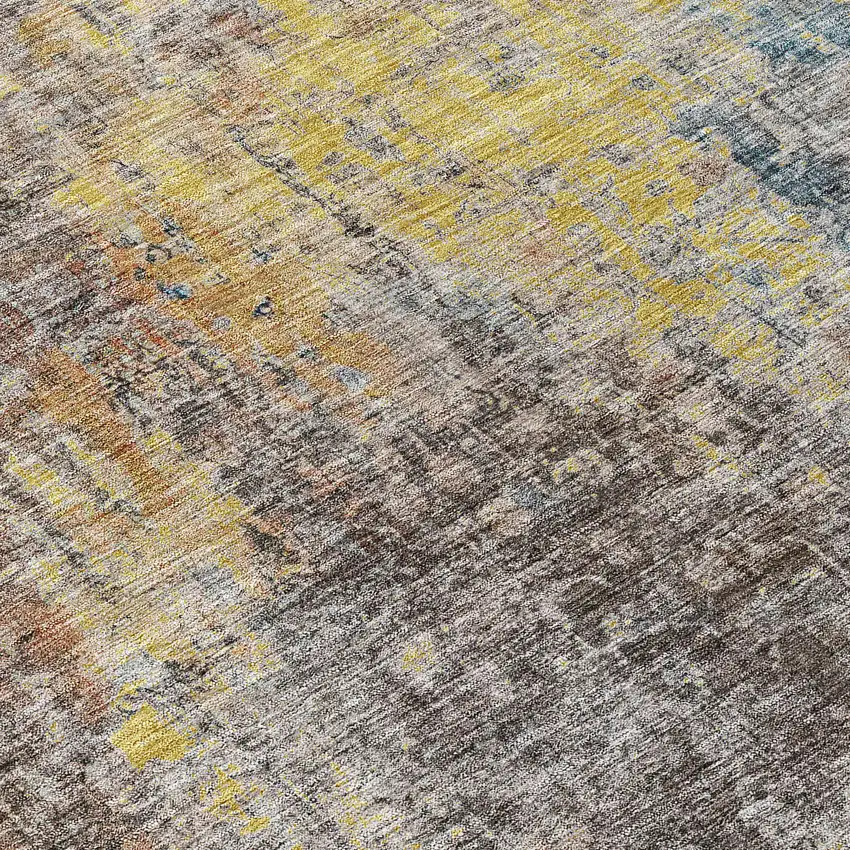 8' Brown And Gold Round Abstract Washable Indoor Outdoor Area Rug Photo 8
