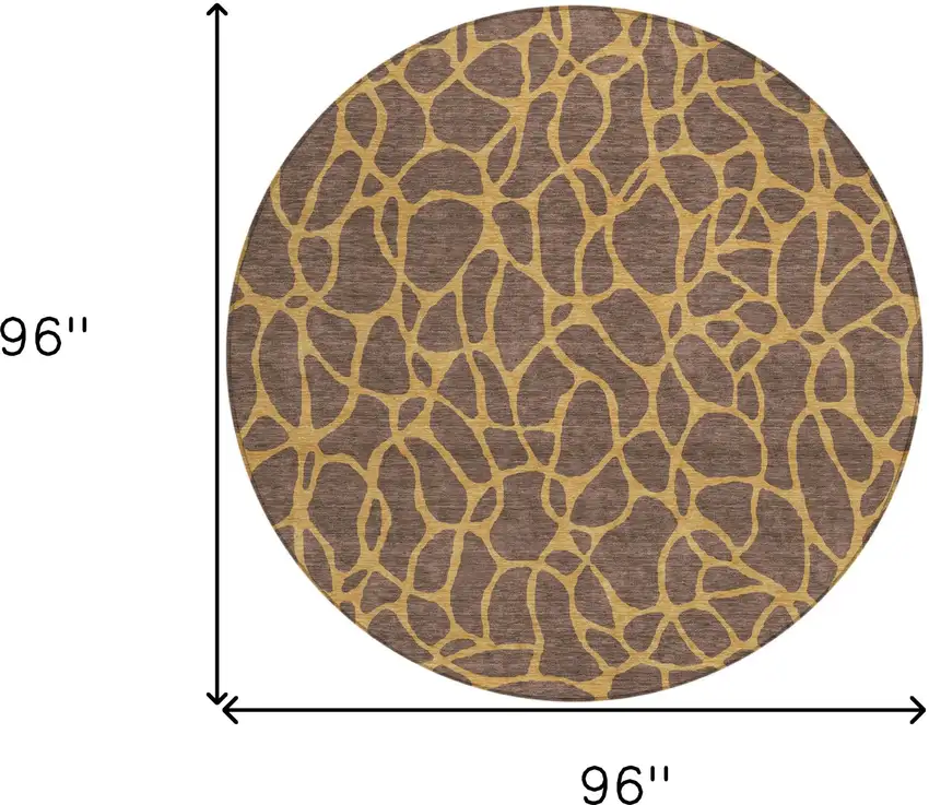 8' Brown And Gold Round Geometric Washable Indoor Outdoor Area Rug Photo 2
