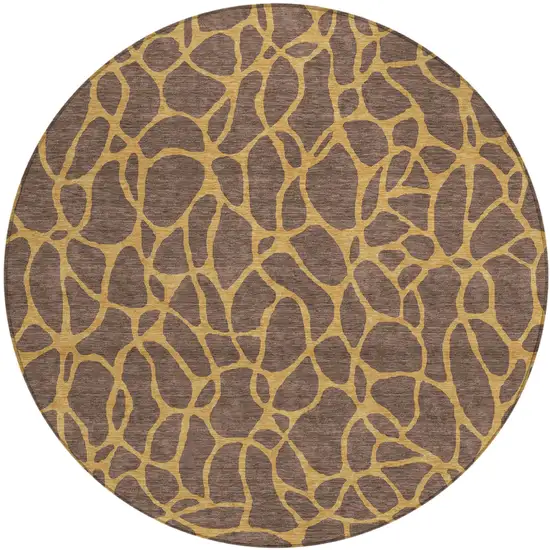 8' Brown And Gold Round Geometric Washable Indoor Outdoor Area Rug Photo 3